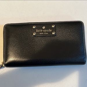 Kate Spade black leather zipper billfold wallet fits most mobile phones